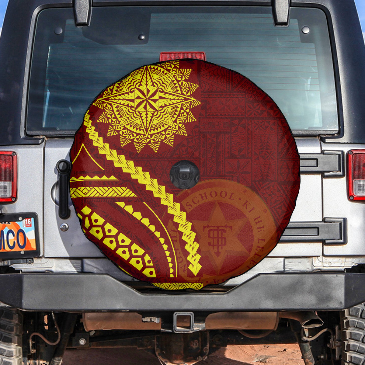 Tonga High School Spare Tire Cover Ngatu and Polynesian Pattern LT03 Red - Polynesian Pride
