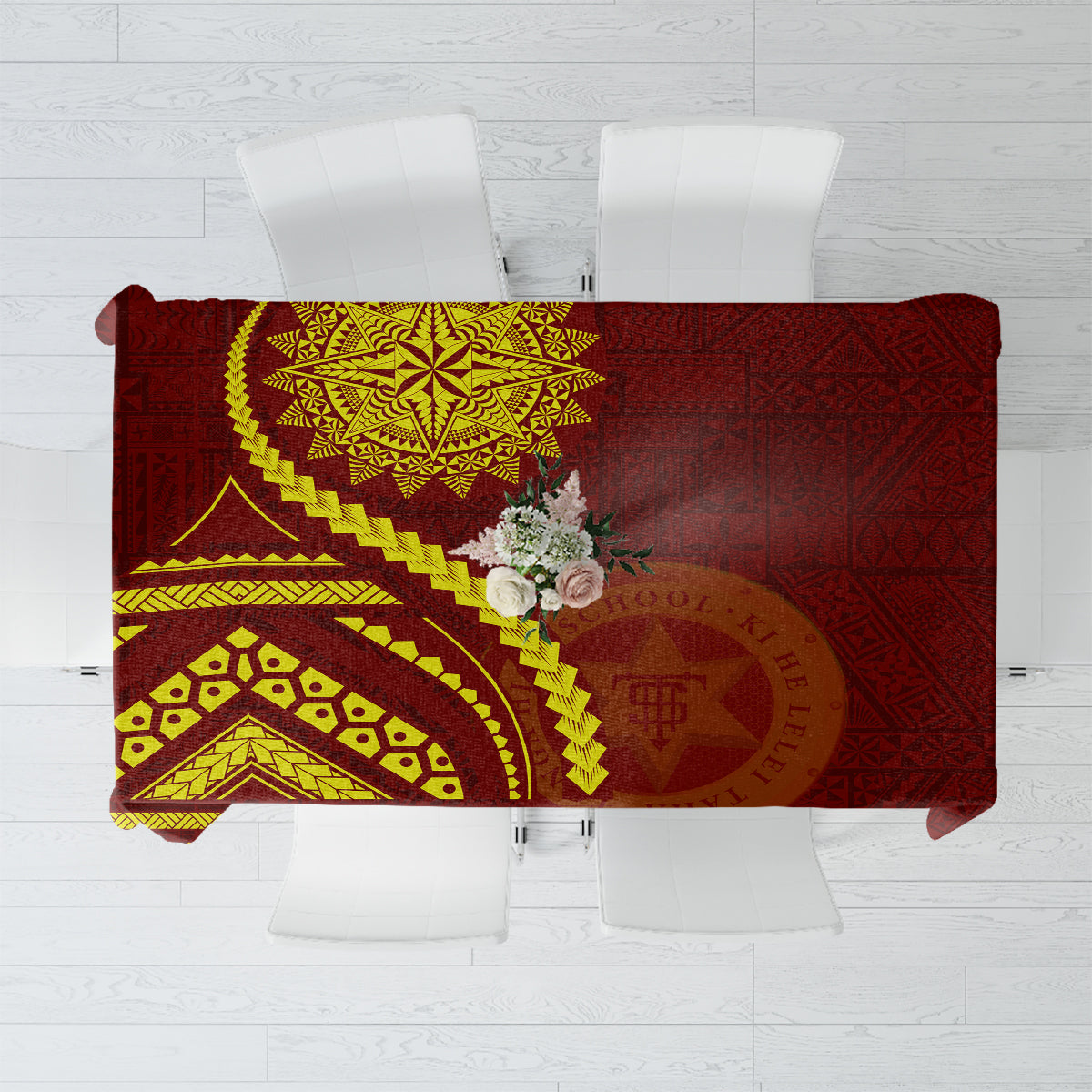 Tonga High School Tablecloth Ngatu and Polynesian Pattern LT03 Red - Polynesian Pride