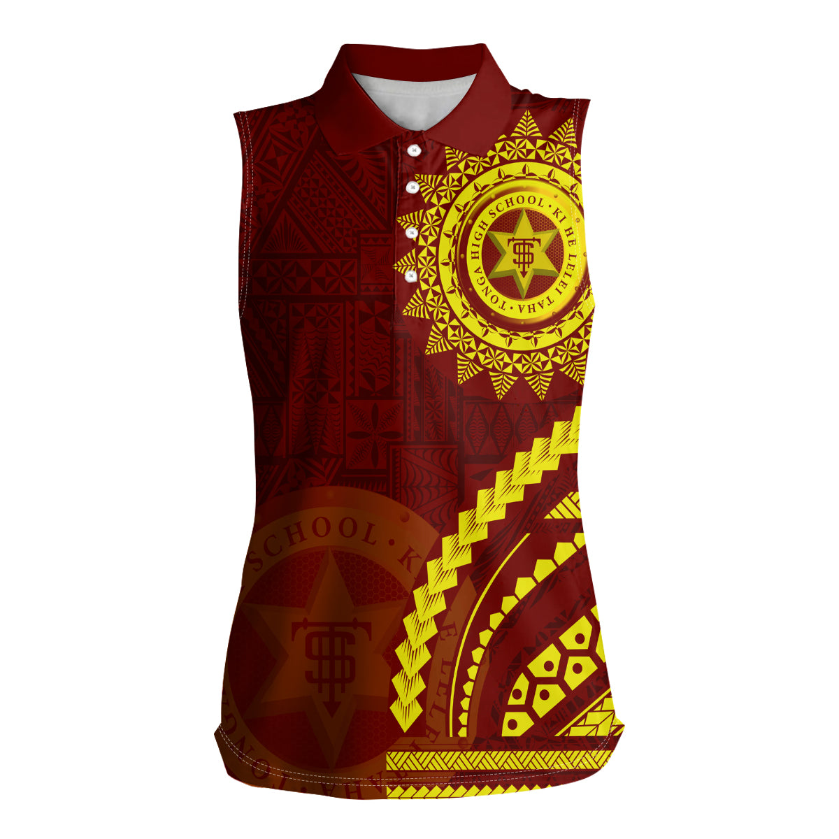 Tonga High School Women Sleeveless Polo Shirt Ngatu and Polynesian Pattern