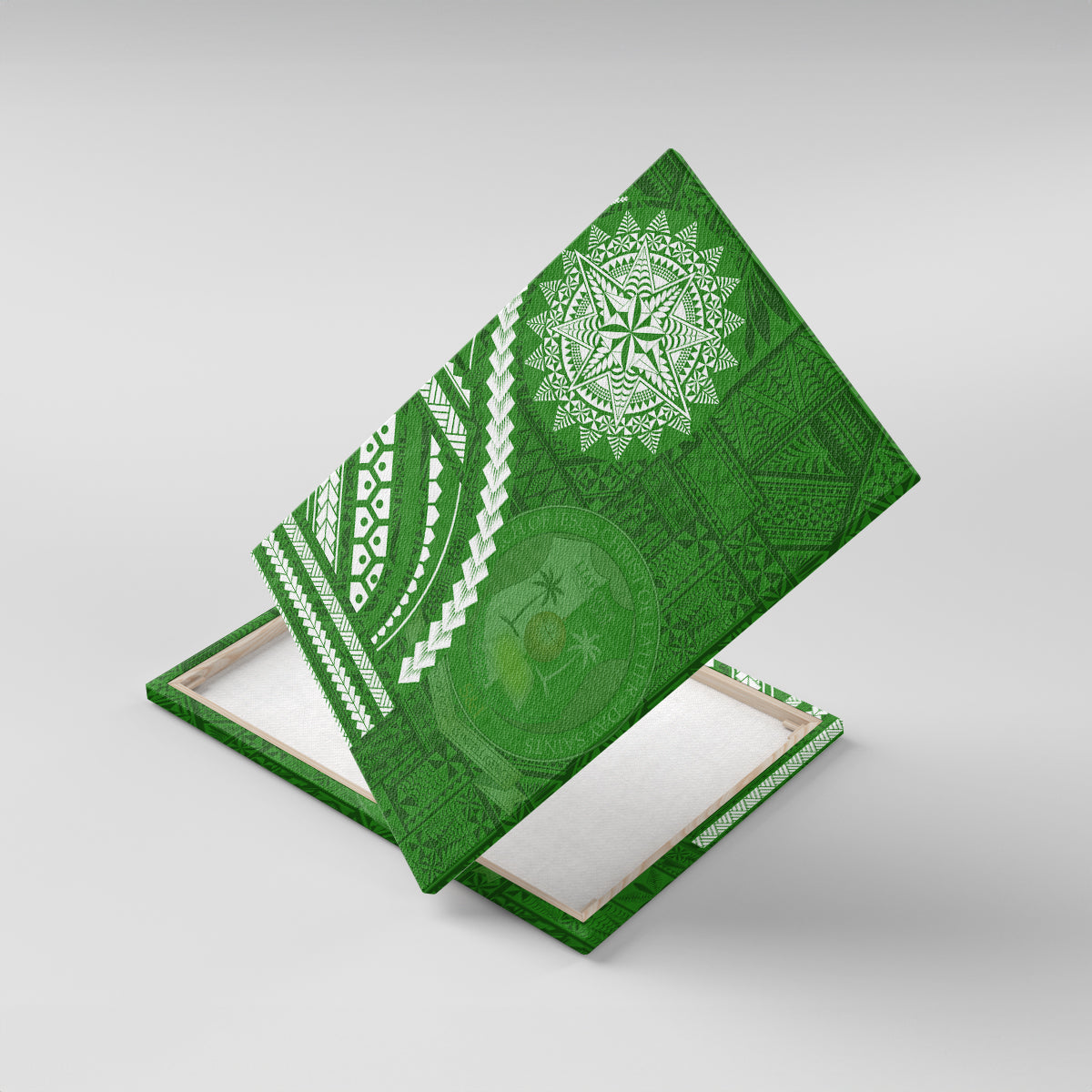 Liahona High School Canvas Wall Art Ngatu and Polynesian Pattern LT03 With Frame Green - Polynesian Pride