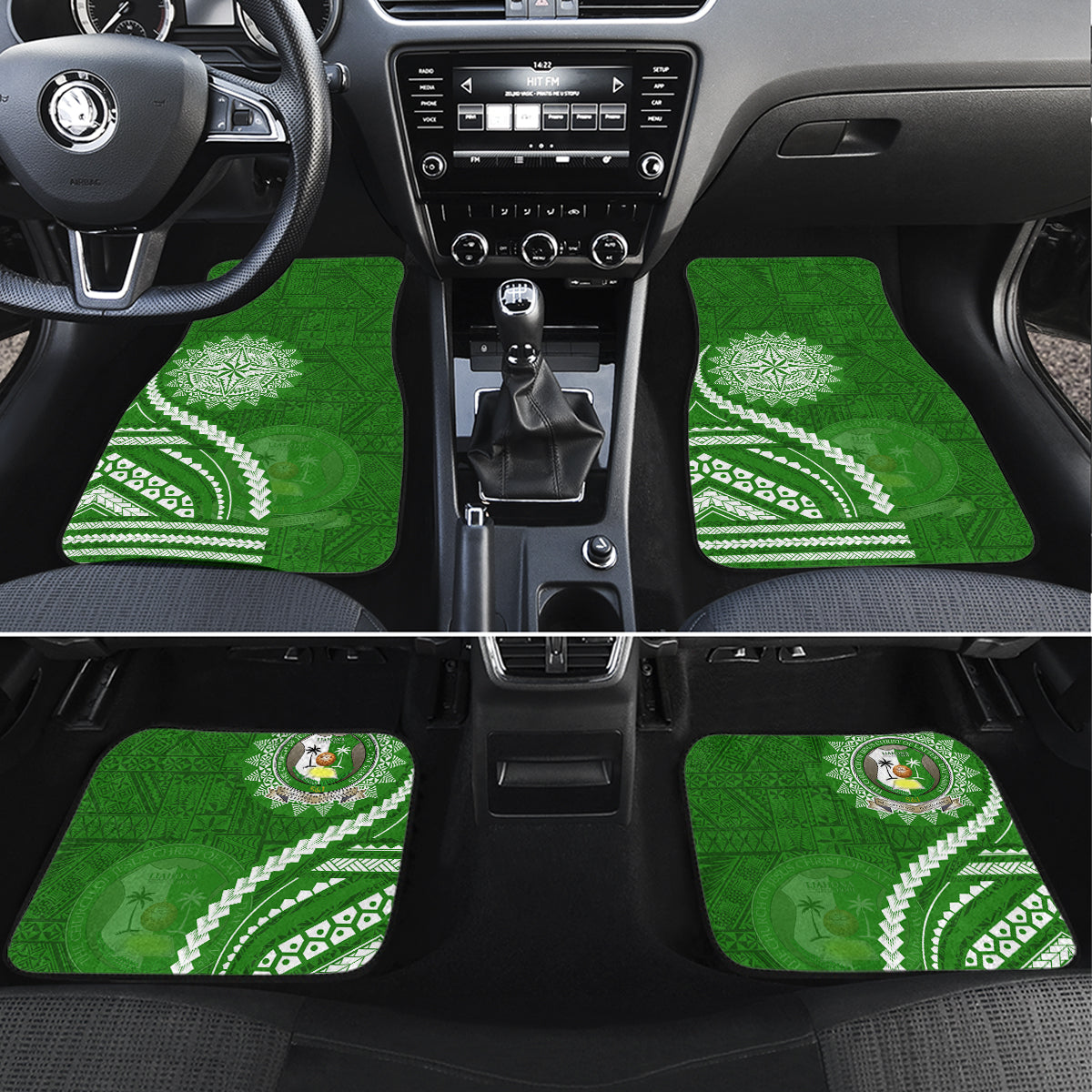 Liahona High School Car Mats Ngatu and Polynesian Pattern LT03 Set 4pcs Green - Polynesian Pride