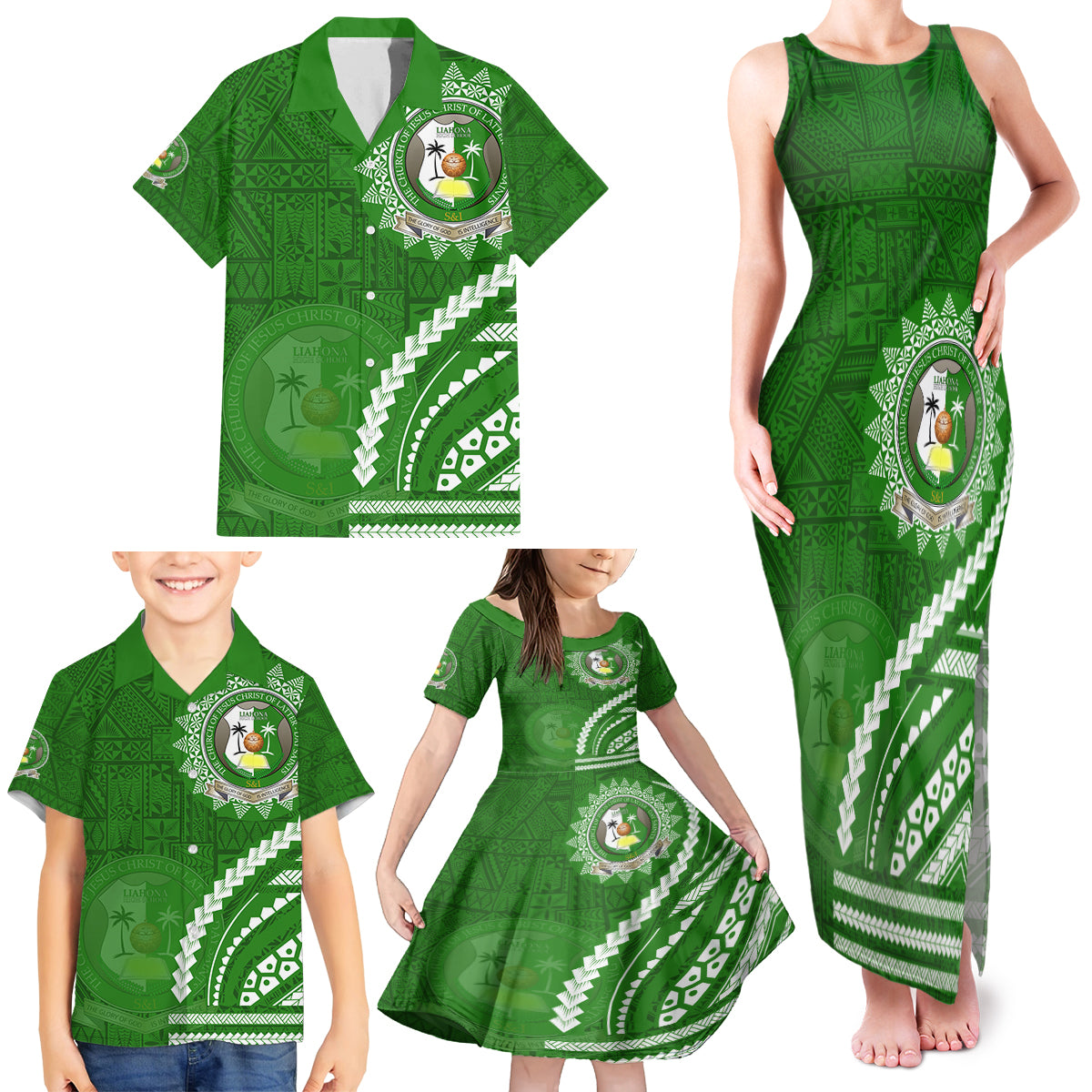 Liahona High School Family Matching Tank Maxi Dress and Hawaiian Shirt Ngatu and Polynesian Pattern