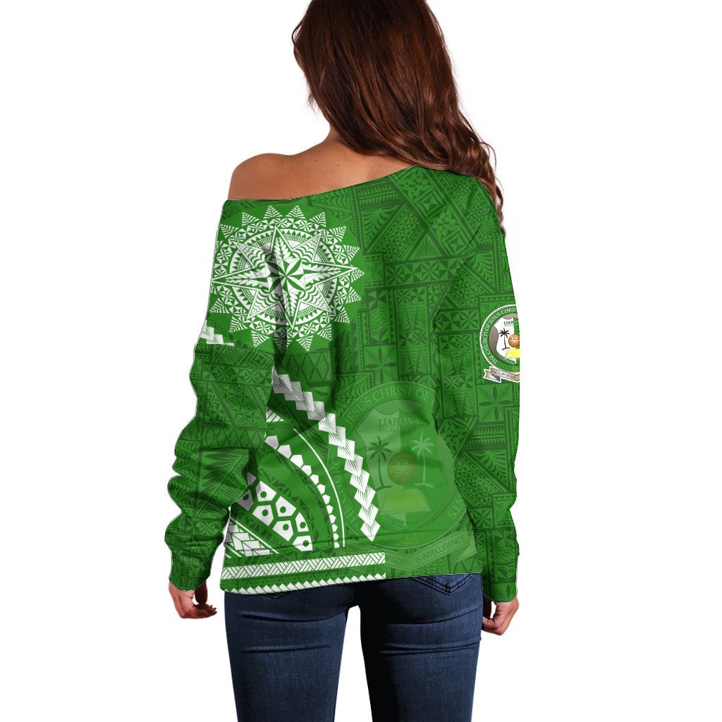 Liahona High School Off Shoulder Sweater Ngatu and Polynesian Pattern LT03 - Polynesian Pride