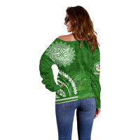 Liahona High School Off Shoulder Sweater Ngatu and Polynesian Pattern LT03 - Polynesian Pride
