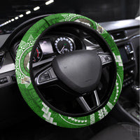 Liahona High School Steering Wheel Cover Ngatu and Polynesian Pattern LT03 Universal Fit Green - Polynesian Pride