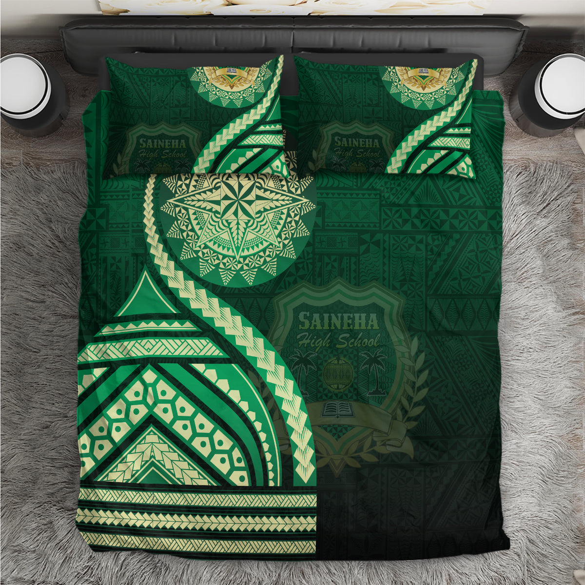 Saineha High School Bedding Set Ngatu and Polynesian Pattern LT03 Green - Polynesian Pride