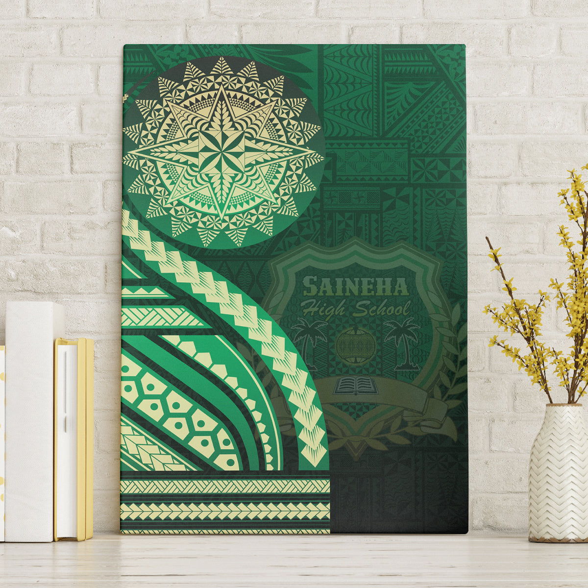 Saineha High School Canvas Wall Art Ngatu and Polynesian Pattern LT03 Without Frame Green - Polynesian Pride