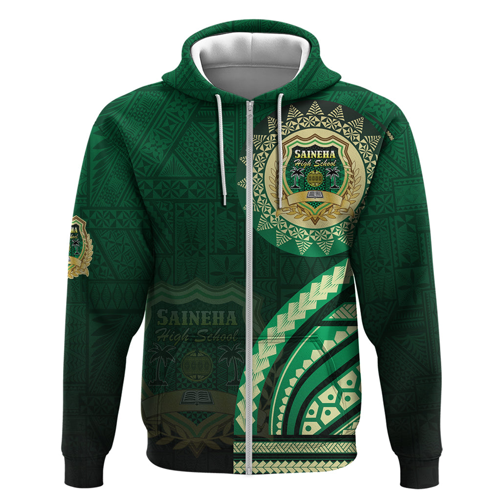 Saineha High School Hoodie Ngatu and Polynesian Pattern LT03 Zip Hoodie Green - Polynesian Pride