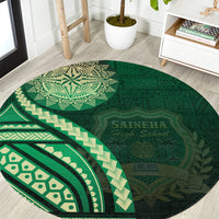 Saineha High School Round Carpet Ngatu and Polynesian Pattern LT03 Green - Polynesian Pride