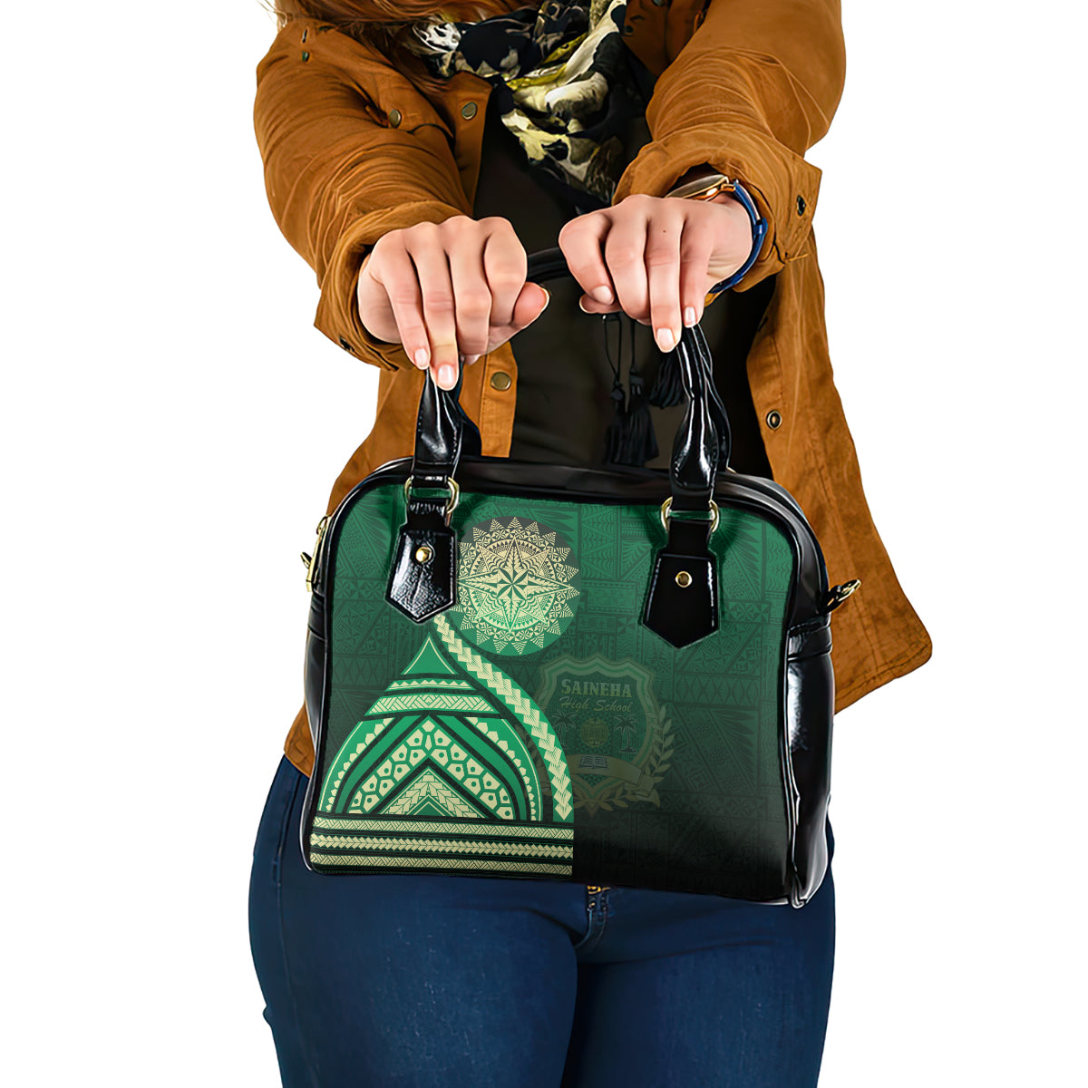 Saineha High School Shoulder Handbag Ngatu and Polynesian Pattern LT03 One Size Green - Polynesian Pride