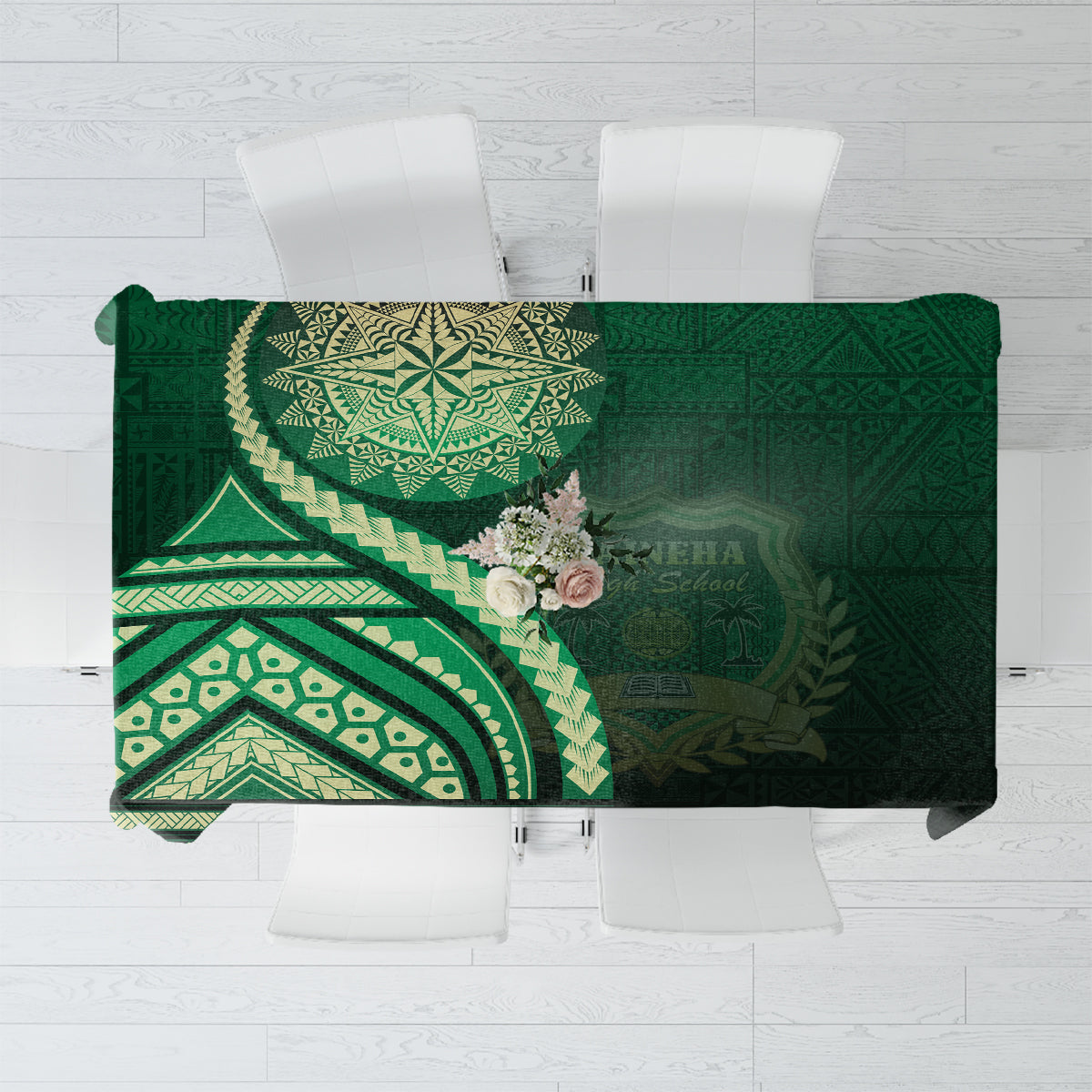 Saineha High School Tablecloth Ngatu and Polynesian Pattern LT03 Green - Polynesian Pride