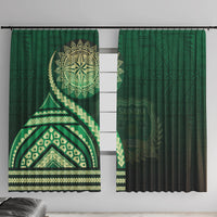 Saineha High School Window Curtain Ngatu and Polynesian Pattern LT03 With Hooks Green - Polynesian Pride