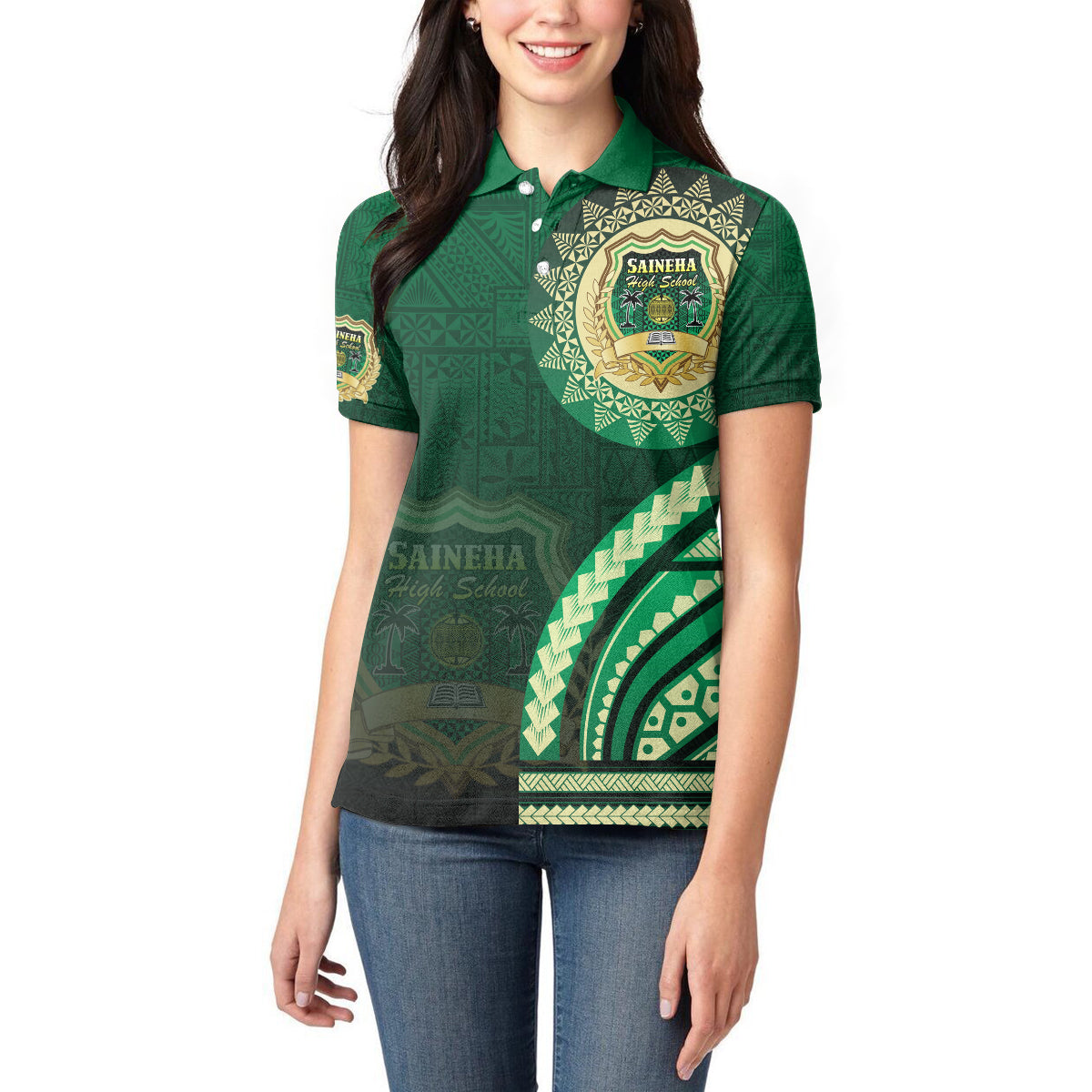Saineha High School Women Polo Shirt Ngatu and Polynesian Pattern LT03 - Polynesian Pride