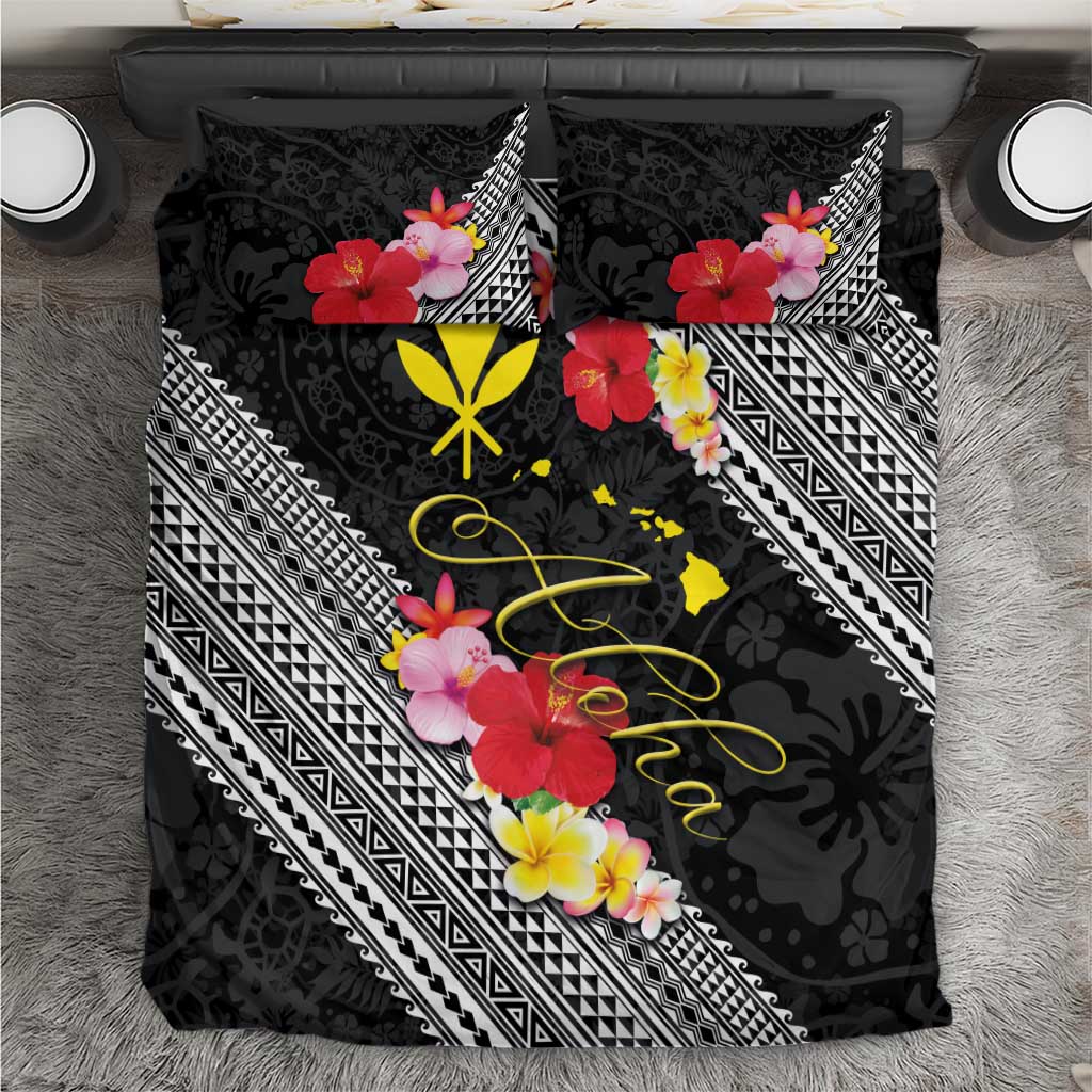 Aloha Hawaii Hibiscus and Plumeria Flowers Bedding Set Kanaka Maoli Tattoo Polynesian Pattern