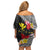 Aloha Hawaii Hibiscus and Plumeria Flowers Family Matching Off Shoulder Short Dress and Hawaiian Shirt Kanaka Maoli Tattoo Polynesian Pattern