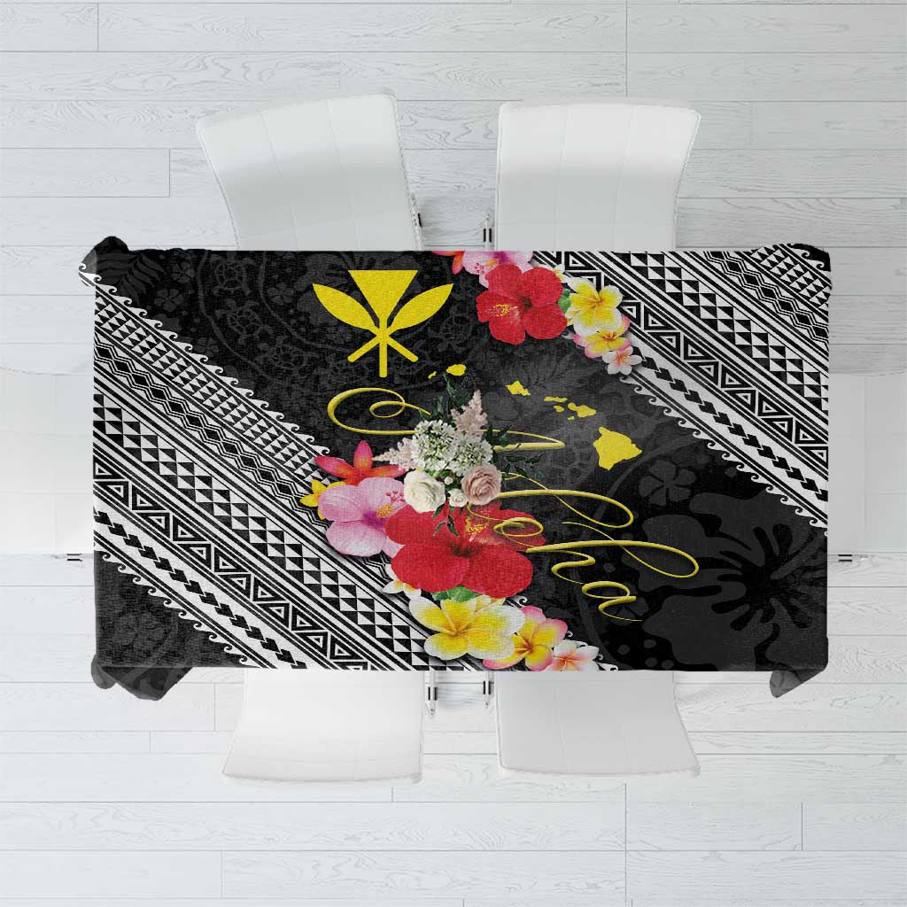 Aloha Hawaii Hibiscus and Plumeria Flowers Tablecloth Kanaka Maoli Tattoo Polynesian Pattern