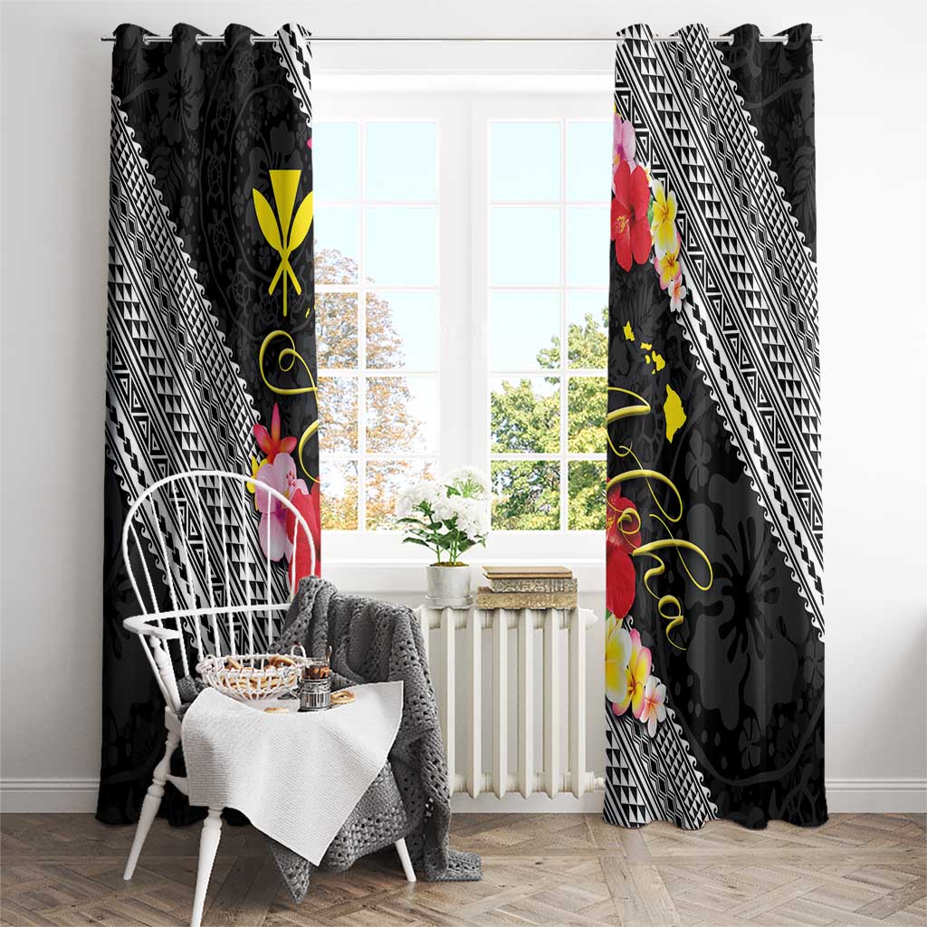 Aloha Hawaii Hibiscus and Plumeria Flowers Window Curtain Kanaka Maoli Tattoo Polynesian Pattern LT03 - Polynesian Pride