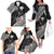 Aloha Hawaii Hibiscus and Plumeria Flowers Family Matching Off The Shoulder Long Sleeve Dress and Hawaiian Shirt Kanaka Maoli Tattoo Polynesian Pattern Gray Color