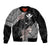 Aloha Hawaii Hibiscus and Plumeria Flowers Sleeve Zip Bomber Jacket Kanaka Maoli Tattoo Polynesian Pattern Gray Color