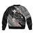 Aloha Hawaii Hibiscus and Plumeria Flowers Sleeve Zip Bomber Jacket Kanaka Maoli Tattoo Polynesian Pattern Gray Color