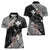 Aloha Hawaii Hibiscus and Plumeria Flowers Women Polo Shirt Kanaka Maoli Tattoo Polynesian Pattern Gray Color