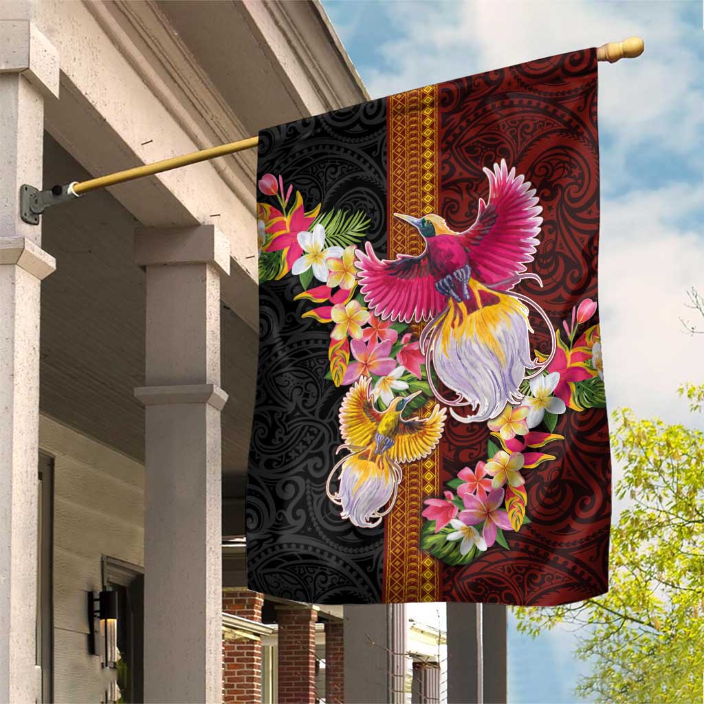 Papua New Guinea Birds and Frangipani Garden Flag Melanesian Art Tattoos LT03 House Flag Black - Polynesian Pride