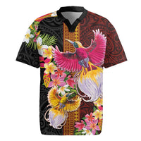 Papua New Guinea Birds and Frangipani Rugby Jersey Melanesian Art Tattoos LT03 Black - Polynesian Pride