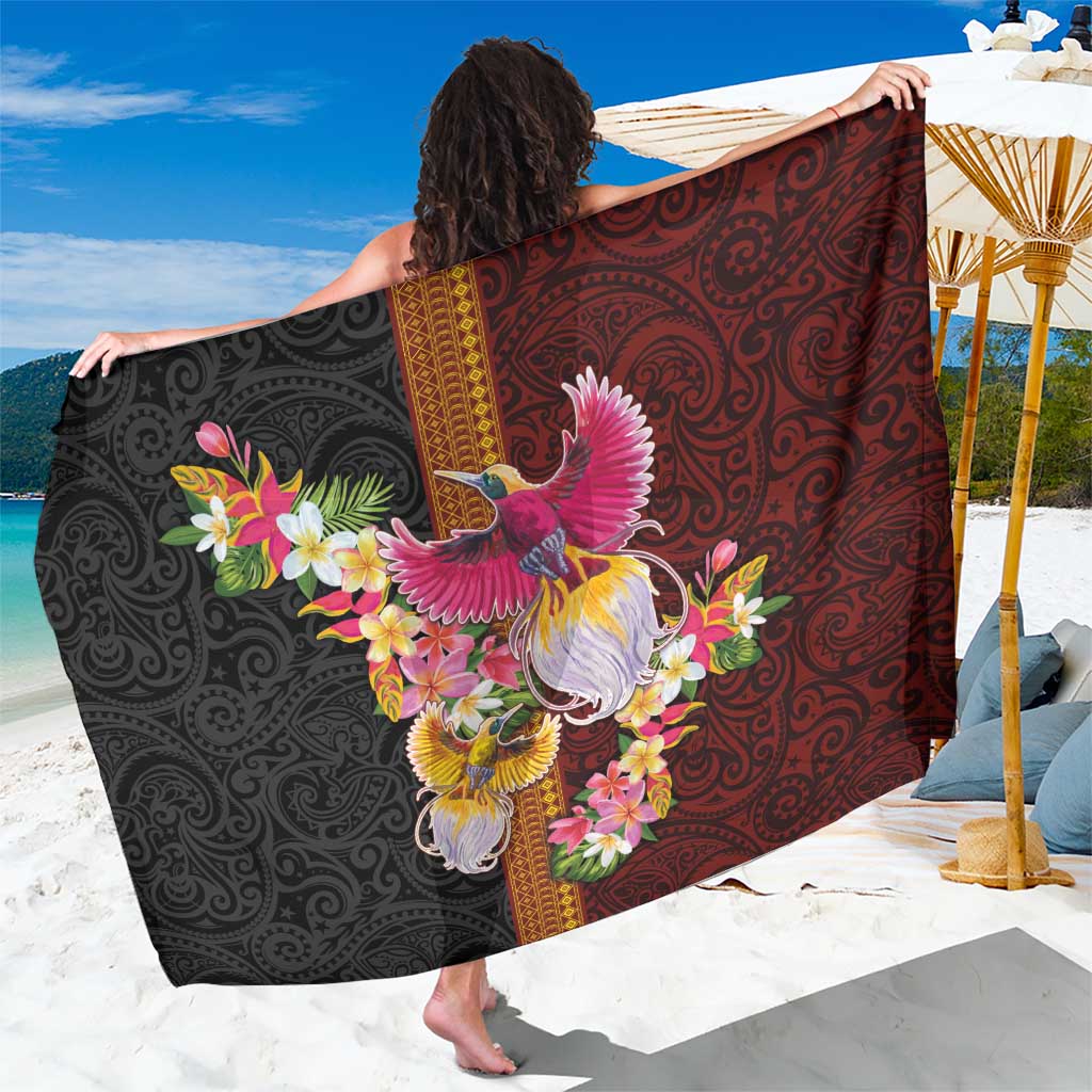 Papua New Guinea Birds and Frangipani Sarong Melanesian Art Tattoos LT03 One Size 44 x 66 inches Black - Polynesian Pride