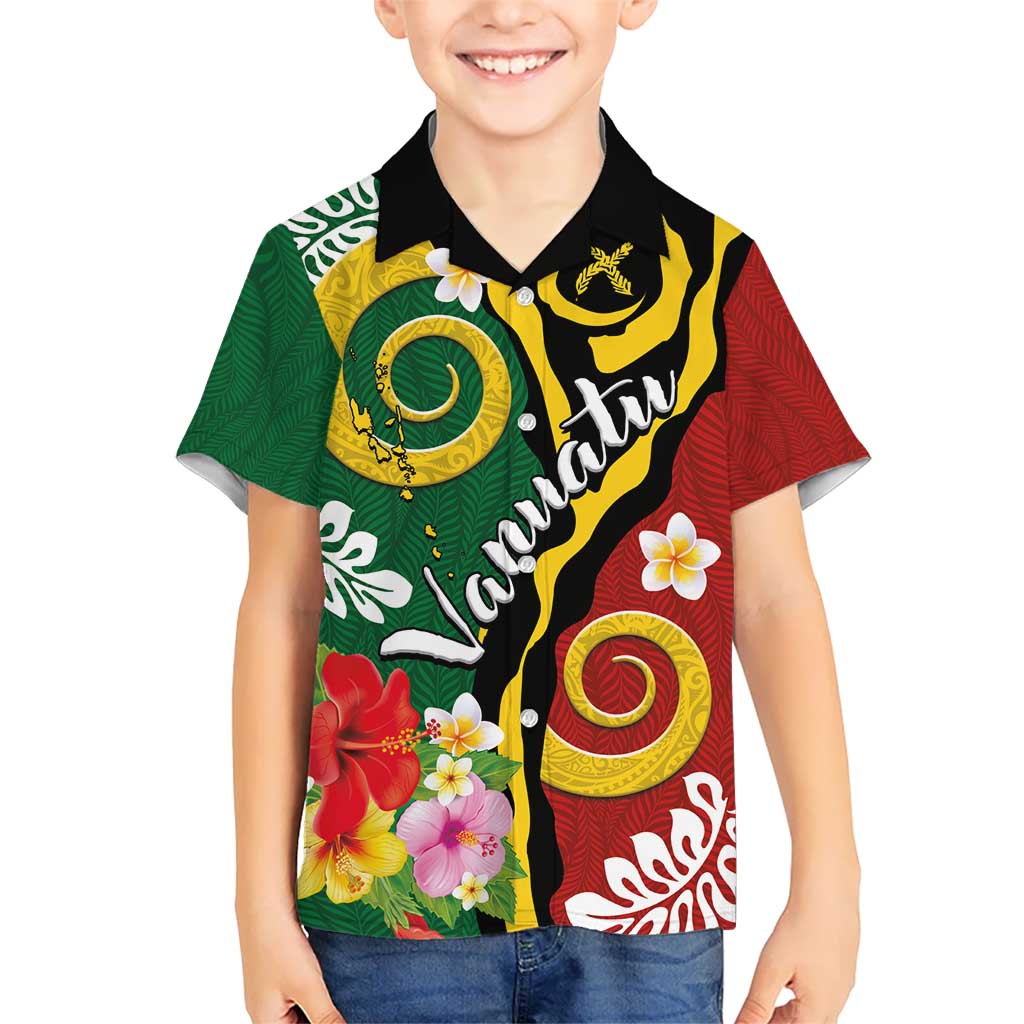 Melanesian Vanuatu Tribal Boar Tusk Kid Hawaiian Shirt Tropical Plants and Namele Motifs LT03 Kid Green - Polynesian Pride