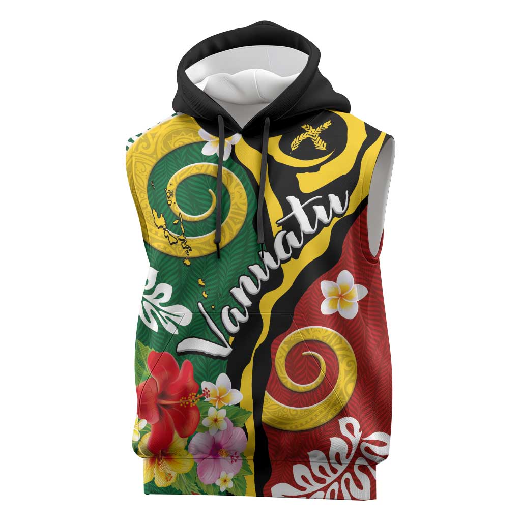 Melanesian Vanuatu Tribal Boar Tusk Sleeveless Hoodie Tropical Plants and Namele Motifs LT03 Green - Polynesian Pride