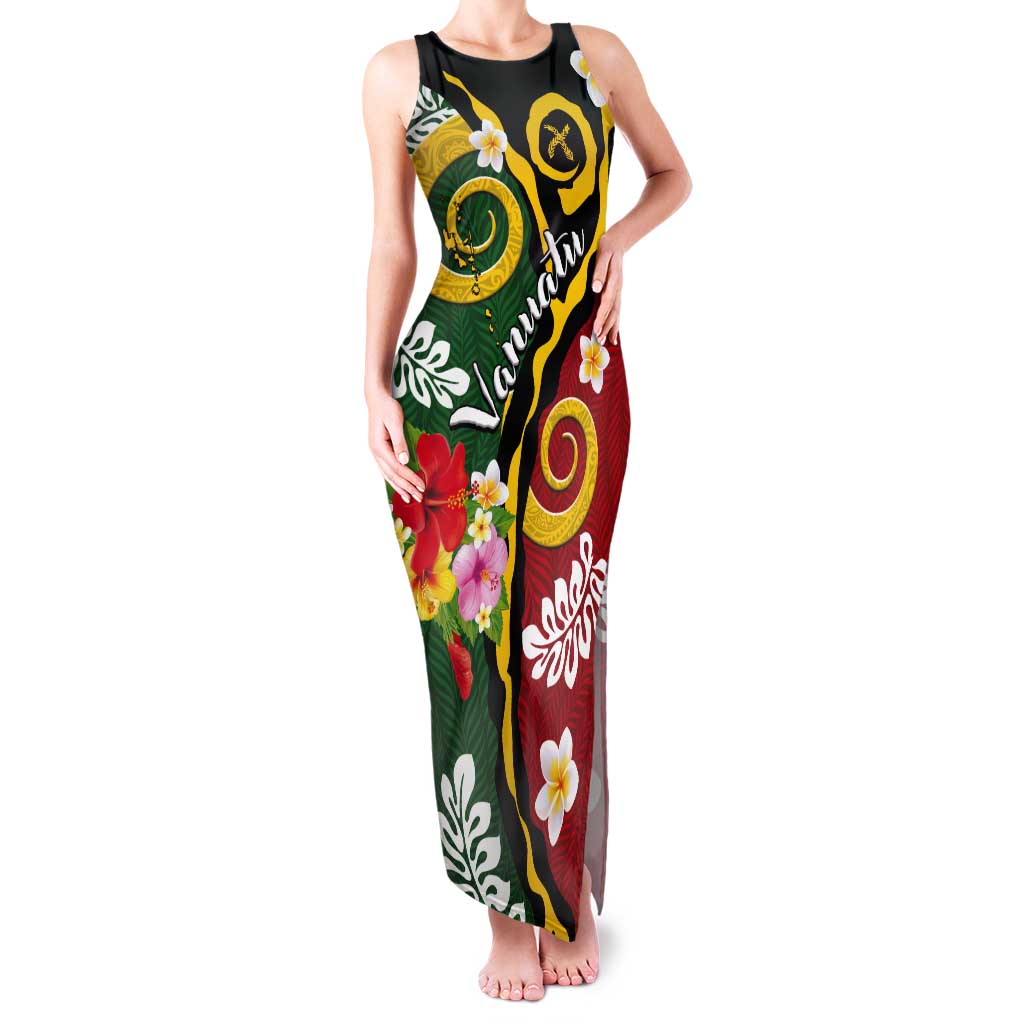 Melanesian Vanuatu Tribal Boar Tusk Tank Maxi Dress Tropical Plants and Namele Motifs LT03 Women Green - Polynesian Pride