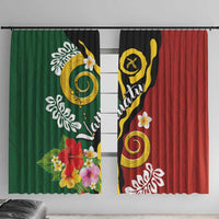 Melanesian Vanuatu Tribal Boar Tusk Window Curtain Tropical Plants and Namele Motifs LT03 With Hooks Green - Polynesian Pride