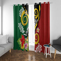 Melanesian Vanuatu Tribal Boar Tusk Window Curtain Tropical Plants and Namele Motifs LT03 With Grommets Green - Polynesian Pride