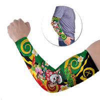 Vanuatu Christmas Arm Sleeves Funny Santa with Namele and Boar Tusk Tribal LT03 Set of 2 Green - Polynesian Pride