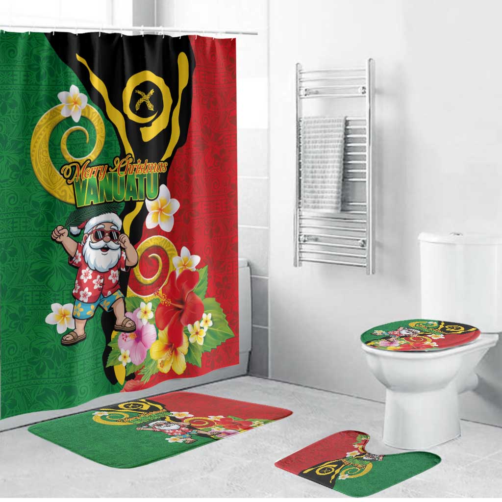 Vanuatu Christmas Bathroom Set Funny Santa with Namele and Boar Tusk Tribal LT03 Bathroom Set (4 pcs) Green - Polynesian Pride