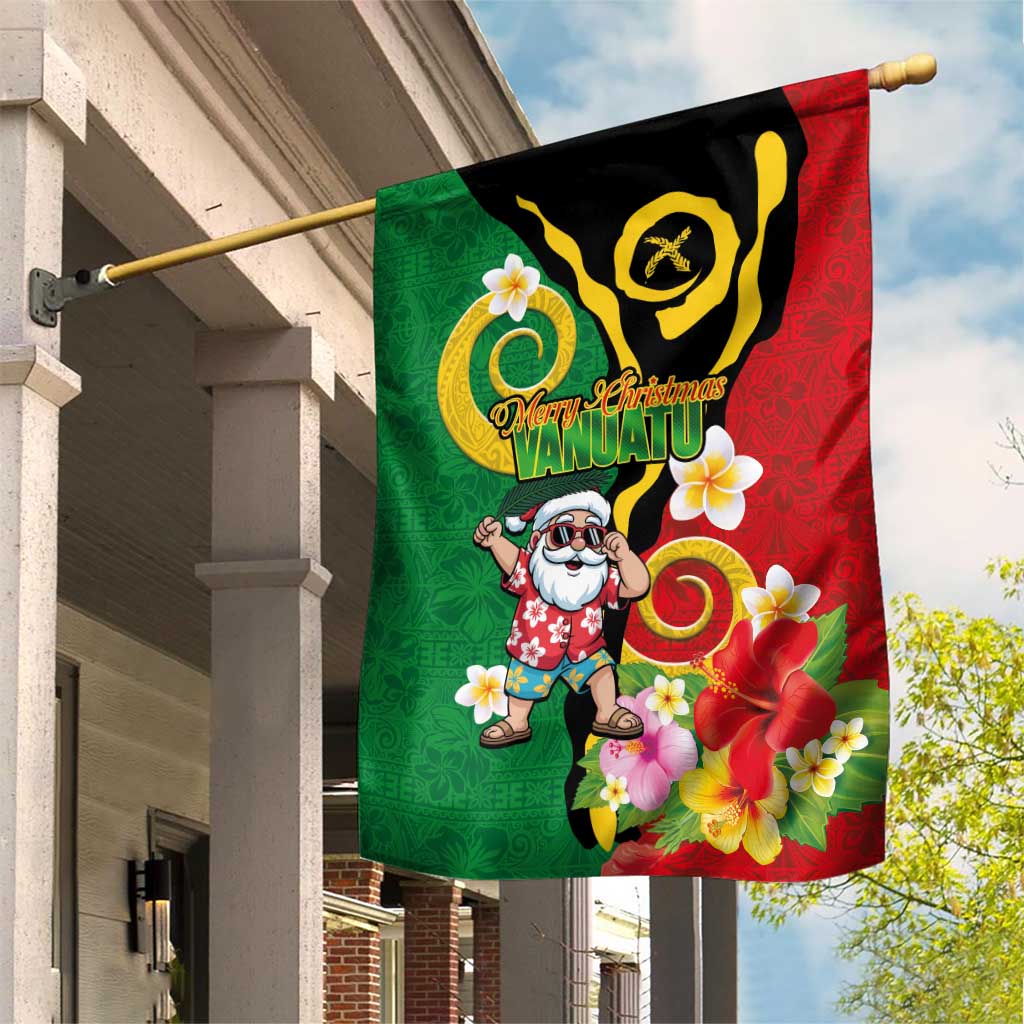 Vanuatu Christmas Garden Flag Funny Santa with Namele and Boar Tusk Tribal LT03 House Flag Green - Polynesian Pride