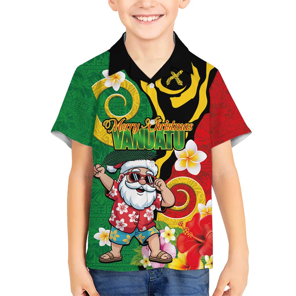 Vanuatu Christmas Kid Hawaiian Shirt Funny Santa with Namele and Boar Tusk Tribal LT03 Kid Green - Polynesian Pride