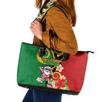 Vanuatu Christmas Leather Tote Bag Funny Santa with Namele and Boar Tusk Tribal LT03 Green - Polynesian Pride