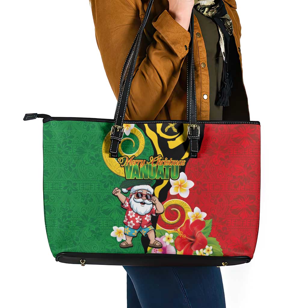 Vanuatu Christmas Leather Tote Bag Funny Santa with Namele and Boar Tusk Tribal LT03 - Polynesian Pride