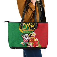 Vanuatu Christmas Leather Tote Bag Funny Santa with Namele and Boar Tusk Tribal LT03 - Polynesian Pride