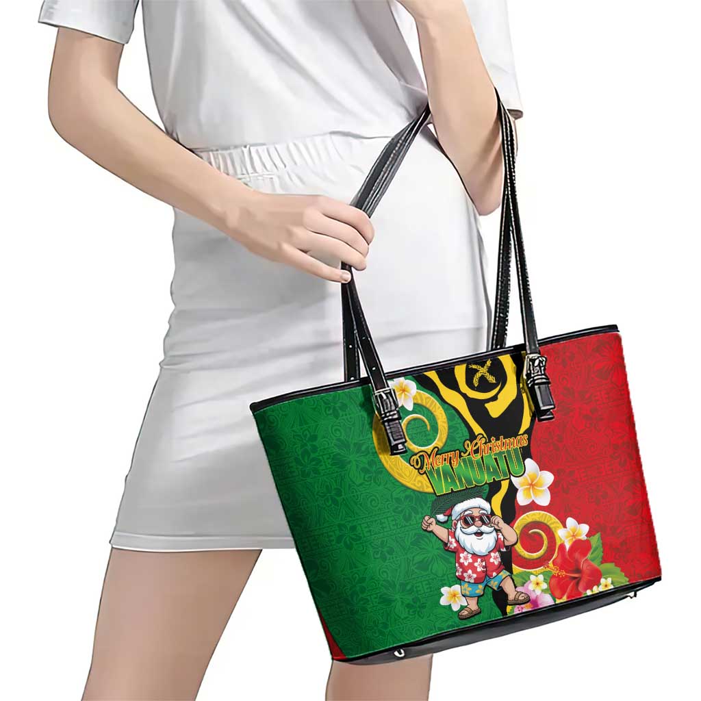 Vanuatu Christmas Leather Tote Bag Funny Santa with Namele and Boar Tusk Tribal LT03 - Polynesian Pride