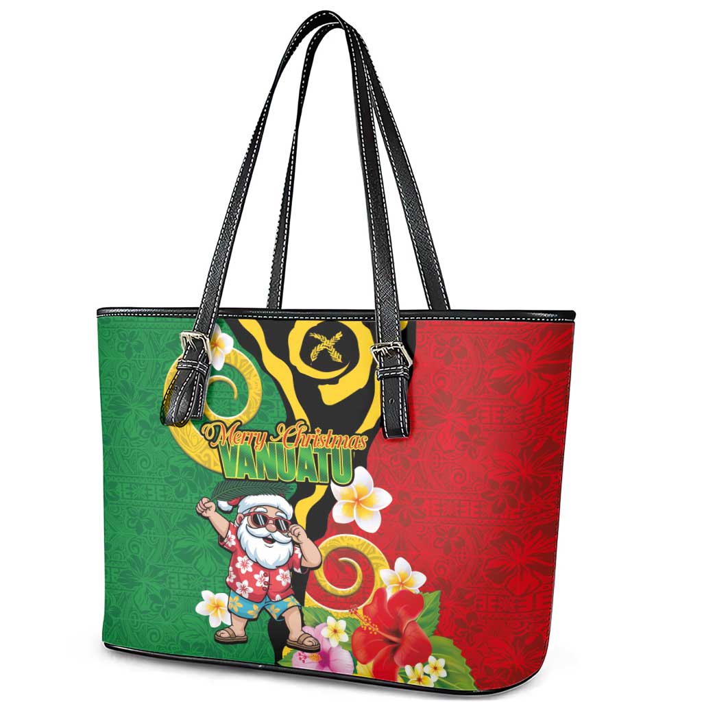 Vanuatu Christmas Leather Tote Bag Funny Santa with Namele and Boar Tusk Tribal LT03 - Polynesian Pride