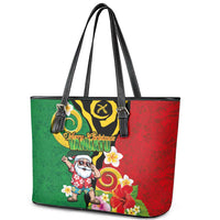 Vanuatu Christmas Leather Tote Bag Funny Santa with Namele and Boar Tusk Tribal LT03 - Polynesian Pride