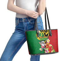 Vanuatu Christmas Leather Tote Bag Funny Santa with Namele and Boar Tusk Tribal LT03 - Polynesian Pride