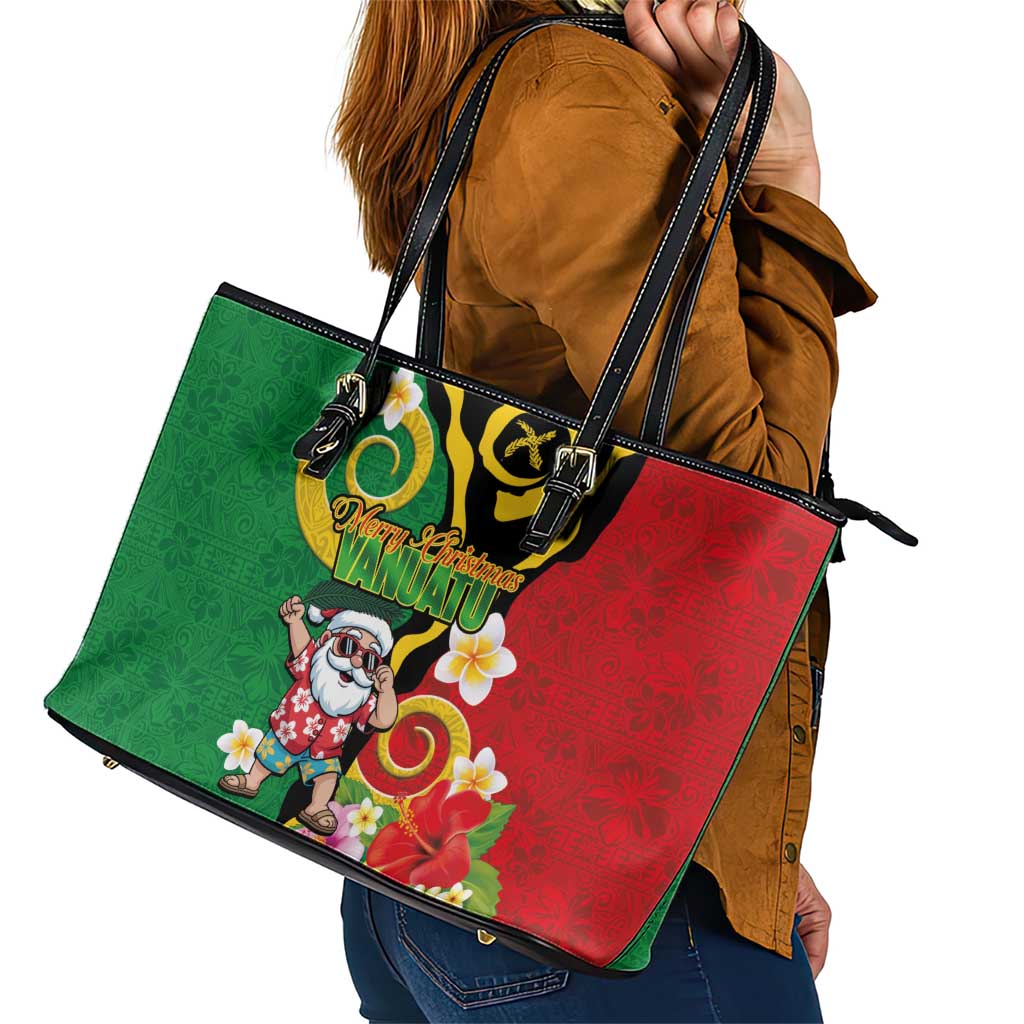 Vanuatu Christmas Leather Tote Bag Funny Santa with Namele and Boar Tusk Tribal LT03 - Polynesian Pride