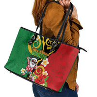 Vanuatu Christmas Leather Tote Bag Funny Santa with Namele and Boar Tusk Tribal LT03 - Polynesian Pride