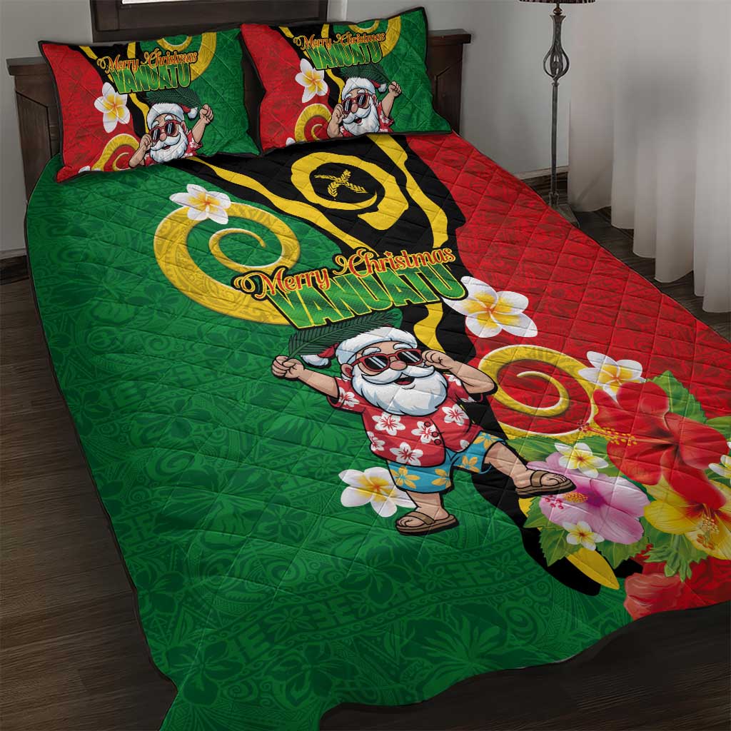 Vanuatu Christmas Quilt Bed Set Funny Santa with Namele and Boar Tusk Tribal LT03 Green - Polynesian Pride