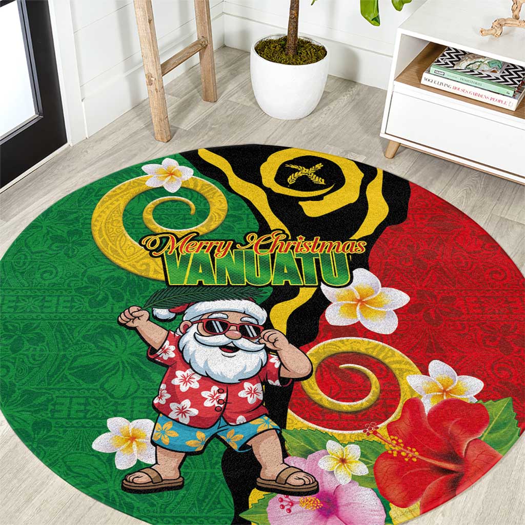 Vanuatu Christmas Round Carpet Funny Santa with Namele and Boar Tusk Tribal LT03 Green - Polynesian Pride