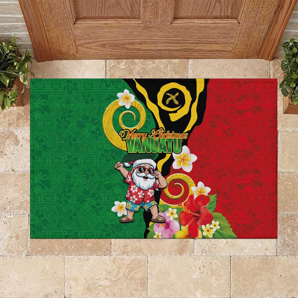 Vanuatu Christmas Rubber Doormat Funny Santa with Namele and Boar Tusk Tribal LT03 Green - Polynesian Pride