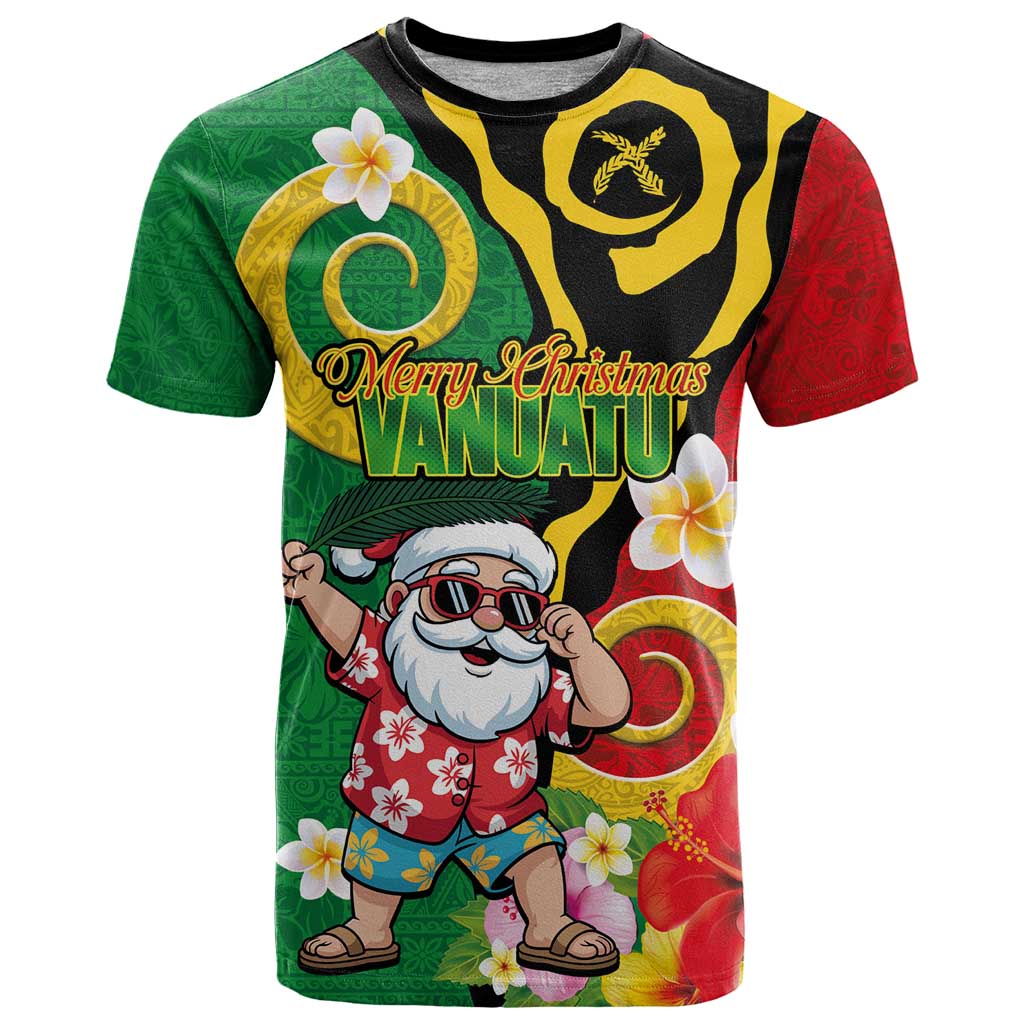 Vanuatu Christmas T Shirt Funny Santa with Namele and Boar Tusk Tribal LT03 Green - Polynesian Pride